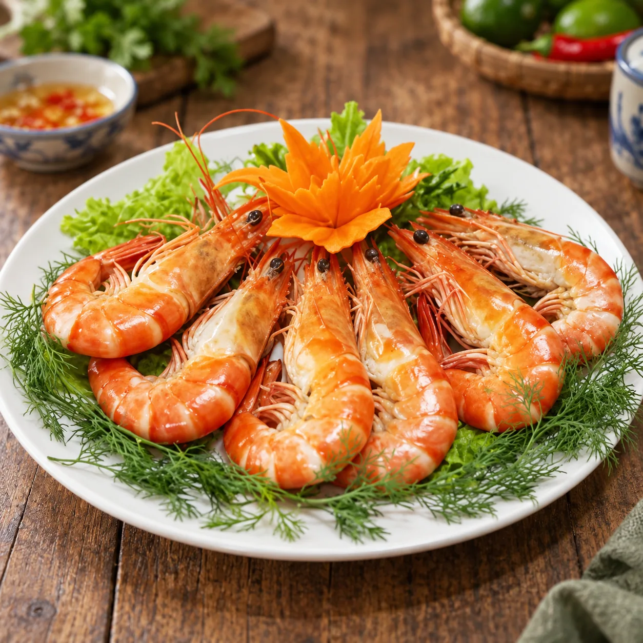 Tôm chiên hoặc hấp