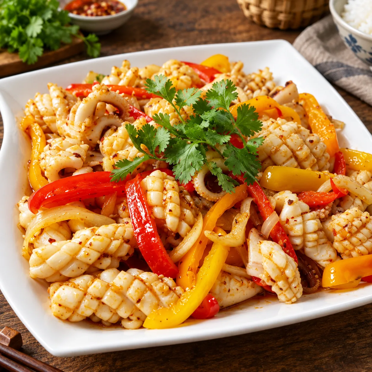 Mực xào hoặc hấp