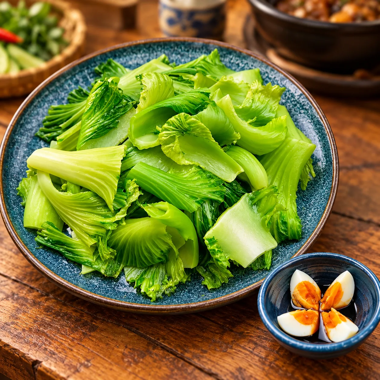 Ngồng cải luộc chấm trứng